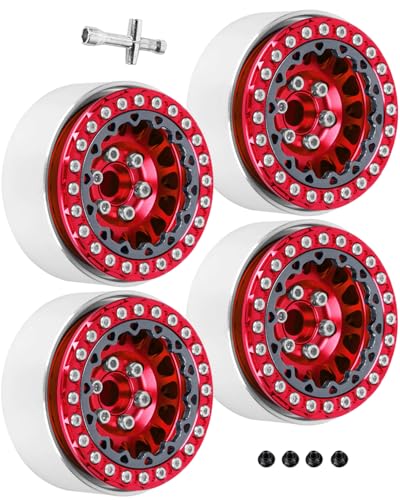 RC 1.9 Beadlock Wheels for 1/10 RC Crawler TRX4 TRX6 SCX10 90046 AX103007 VS4-10 MST CFX RC4WD D90 Red cat Gen8 7,Alloy Aluminium 1.9 rc Beadlock Rims 1.9 rc Wheels,4PCS,Red - color: Red(4pcs)