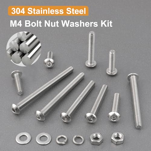 VGBUY 500pcs M4 Screws Assortment, M4 Screws (7 Sizes 6-30mm) for 3D Printer DIY, Hex Button Head Cap Screw Bolts Nuts Washer Kit, 304 Stainless Steel, 6/8/12/16/20/25/30mm - size: M4x6/8/12/16/20/25/30mm, style: Button Head