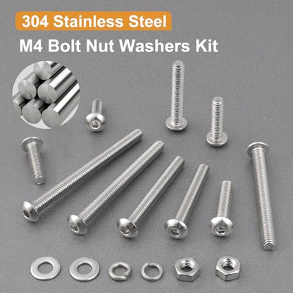 VGBUY 300pcs M4 Screws Assortment, M4 Screws Bolts for 3D Printer DIY, Hex Button Head Cap Screw Bolts Nuts Washer Kit, 304 Stainless Steel, 25/30/35/40/45/50mm - size: M4x25/30/35/40/45/50mm, style: Button Head
