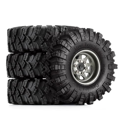 INJORA 1.0 Beadlock Wheel Mud Tires Set Deep Dish 1.0" Wheels Tires for 1/18 TRX4M Axial AX24 SCX24 Gladiator Deadbolt Bronco C10 JLU Upgrade Parts（Grey）