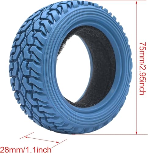 4PCS 75mm Rubber Tires and 6Spokes Plastic Wheel Rims Tyre for 1/10 RC On-Road Drift Racing Car 1:14 1:16 Rally Car for Tamiya Kyosho HPI HSP TT02 Upgrades Parts (Blue Silver) - color: Blue Silver