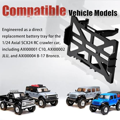SCX24 Battery Holder Tray Upgrade for 1/24 RC Crawler Axial SCX24 C10 Bronco Deadbolt JLU CRC B-17 Upgrade Parts, Durable and Light Weight Electronics Battery Mounts