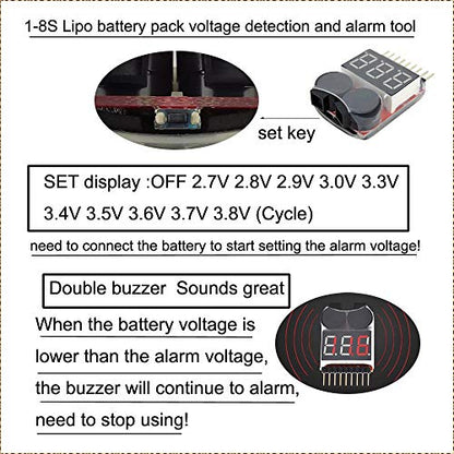 1-8s Lipo Battery Voltage Tester Low Voltage Buzzer Tester for RC Lipo Battery Pack