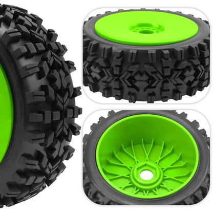 ShareGoo RC Hobby OD 4.72" 1/8 Scale RC Buggy Wheels & Rubber Tires 17mm Hex Rims Compatible with Arrma Typhon 3S 6S Kyosho Losi 8IGHT Traxxas Redcat HSP HPI 1/8 Scale Off Road Car Buggy (Green) - color: Green