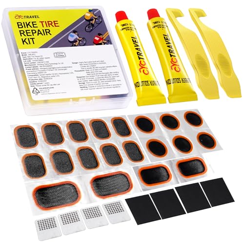 Bike Tire Repair Kit, Bicycle Inner Tube Puncture Patch Kits with 20 PCS Vulcanizing Patches, User Manual, Metal Rasp and Tire Lever, Bike Patch Kit for Mountain and Road Bike - style: Upgraded Tire Levers-yellow