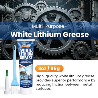 White Lithium Grease with Brush, Multi-Purpose Waterproof Lubricant for Hinges, Bearings, Gears & Garage Door, Long-Lasting Anti-Rust Grease for Automotive, Marine, Industrial & Household Use, 3oz/85g