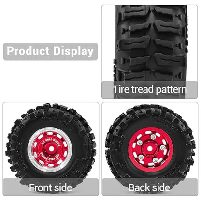 0.7" Aluminum Beadlock Wheels and Tires Set for 1/30 Axial SCX30 RC Crawler – Upgrade Parts (Red-296) - color: Red-296