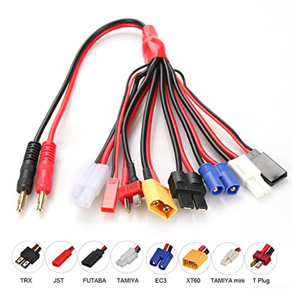 RC Connector 8 in 1 Octopus Convert Cable to 4.0mm Banana Plug Lead Cable | With TRX, T-Plug, Futaba, Tamiya Mini, XT60, EC3, JST, Tamiya, for RC Lipo Battery Charger