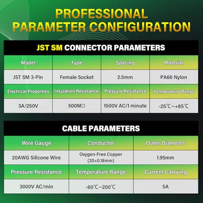 15Pieces JST SM 2.5mm 3 Pin 20AWG Silicone Connector Kit 20cm Set | Premium Automotive Wiring, Heavy Duty Terminals, Reliable Circuit Board, High Temperature Housing, Easy Project Assembly - size: 3-Pin, style: JST-SM-F