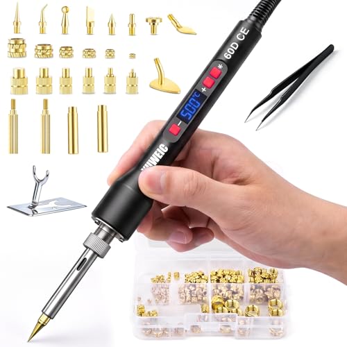 Threaded Inserts Set 130pcs M2-M8 and 9 Repair Tips Digital Soldering Iron | YUWEIC Heat Set Insert Tool,9 Repair Tips, 60w Digital Soldering Iron,130pcs M2-M8 Threaded Nuts for 3D Printer,Plastic Parts - size: M2-M8+130Pcs Heat Inserts
