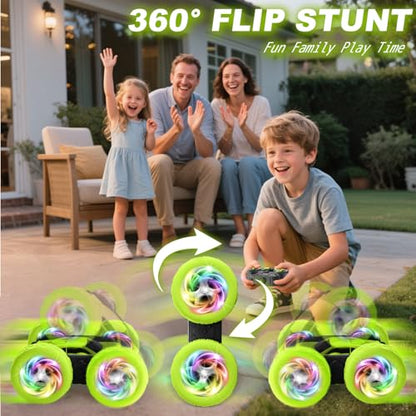 Remote Control Car, Stunt RC Cars, 2.4GHz Double Sided 360° Flips RC Crawler, Outdoor Toys for Kids Ages 4-8, Upgraded USB-C Modular Battery, 5 6 7 8 9 10 +Year Old Boys Birthday Gifts Green - color: 1-green