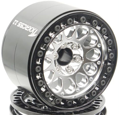 RC 2.2 Aluminum Alloy Beadlock Wheels and Tires Upgrades Accessories Rims for 1/10 SCX10 TRX4RC4WD and D90 RC Crawler Axial Remote Control Car (4pc) (Black Silver) - color: Black Silver