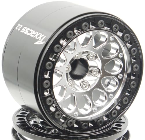 RC 2.2 Aluminum Alloy Beadlock Wheels and Tires Upgrades Accessories Rims for 1/10 SCX10 TRX4RC4WD and D90 RC Crawler Axial Remote Control Car (4pc) (Black Silver) - color: Black Silver