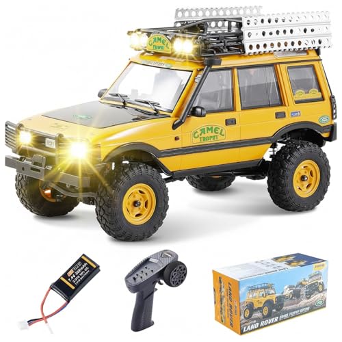 FMS 1/24 FCX24M RC Crawler RTR, Land Rover Series with Licensed, 1/24 RC Truck 4X4 Mini RC car with Lighting, 2.4Ghz Remote Control,Battery (Discovery)