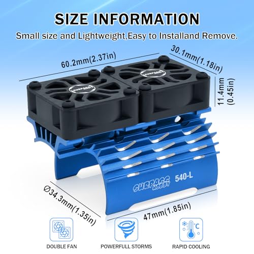 30mm RC Motor Cooling Fan and Dual Fans with Heatsink Compatible with RC 1/8 1/10 Scale Car 3650 3660 3670 Motor (Blue) - style: Blue-Dual Fan for 36mm motor