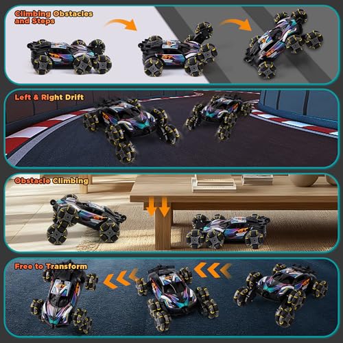 Cool 6-Wheel Gesture RC Stunt Car for Kids Ages 6-12 | Gesture & Remote Dual Control RC Car for Boys Girls, Double-Sided Stunt Vehicle with Lights, Music & Spray Function - color: Black