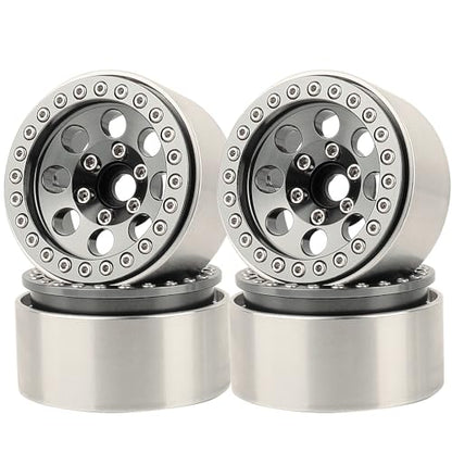 4PCS 1.9 Inch Beadlock Wheel Hub Rim Rims Aluminum Alloy for 1/10 TRX4 TRX6 Axial SCX10 D90 SCX10 II III AXI03007 GRT EX86190 RC Crawler Upgrade(A) - color: Gray