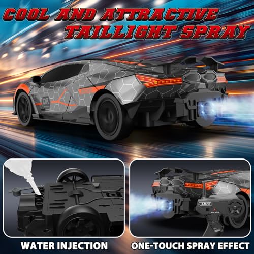 RC Drift Car, 1:16 Remote Control Car 2.4Ghz High Speed RC Cars 4WD Racing Sport Toy Cars with LED Lights, Spray, Drifting Tires, 2 Batteries for Kids Boys Girls Adults Birthday Christmas - color: Silver