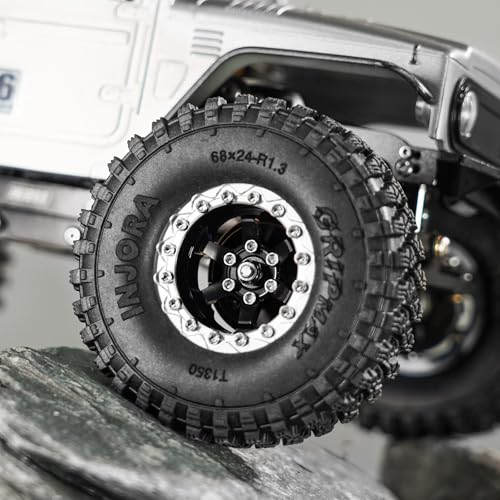 INJORA 1.3" Aluminium -5.25mm Offset Wheels for 1/24 1/18 RC (Black) - color: Black