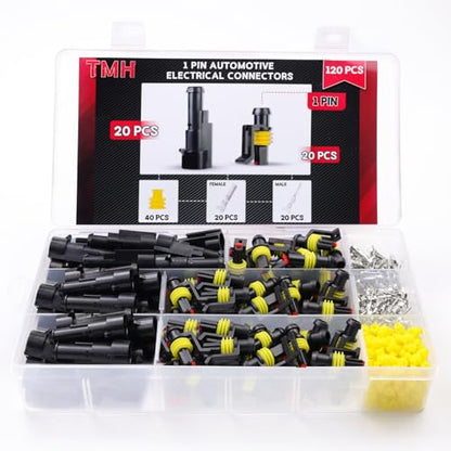 TMH 120 Pcs 1 Pin Electrical Connector Kit Automotive Electrical Wire Terminal Connectors Male&Female Pin Automotive for Car Truck Motorcycle Marine Boat - size: 1 Pin (120 Pcs)