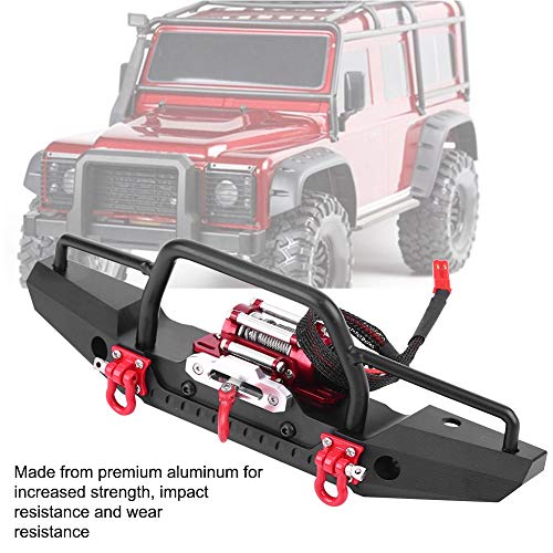 FOSA RC Car Front Bumper with Winch, Front Bumper with Winch Remote Controller for -4 RC Car Crawler Upgrade Part