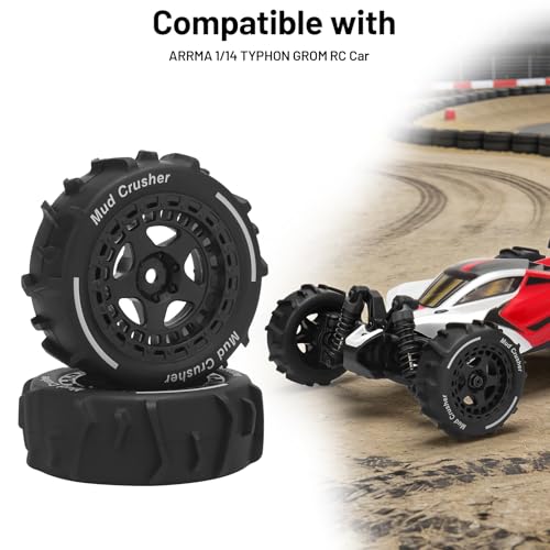 1/14 RC Wheels and Tires, daitoku 12mm Hex Hub RC Car Beach Tires for ARRMA 1/14 Typhon GROM - Black - color: Black