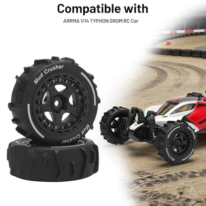 1/14 RC Wheels and Tires, daitoku 12mm Hex Hub RC Car Beach Tires for ARRMA 1/14 Typhon GROM - Black - color: Black