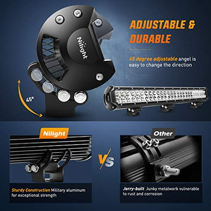 Nilight - ZH405 LED Light Bar 25Inch 162W Spot Flood Combo Led Off Road Lights with Wiring Harness Kit, 2 Years Warranty