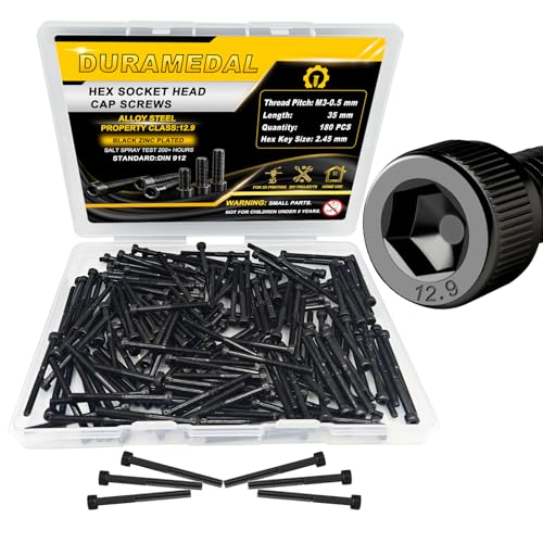 M3x35mm Screws 180pcs Hex Socket Cap 12.9 Steel Black Zinc Half Thread | Allen socket drive head cap screws bolts half thread machine screws - size: M3*35mm 180pcs