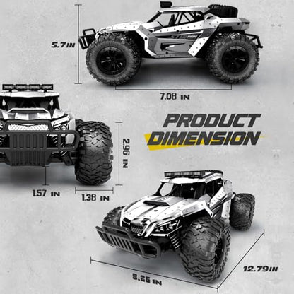 Tecnock RC Car 1/16 Scale Remote Control Car for Boys, High Speed 20 Km/h All Terrains Rc Monster Truck with Two Rechargeable Batteries & Head Chassis Lights Gift Toy for Kids Adults, Silver - color: Silver