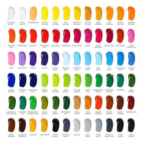 MyArtscape Heavy Body Acrylic Paint Set — 72 Colors x 21ml Artist Acrylic Paints with 3 Paint Brushes for Canvas, Wood, Fabric & Crafts | Rich Pigment Non-Toxic Professional Art Supplies for Adults & Beginners