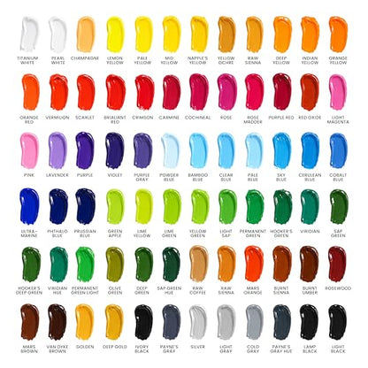 MyArtscape Heavy Body Acrylic Paint Set — 72 Colors x 21ml Artist Acrylic Paints with 3 Paint Brushes for Canvas, Wood, Fabric & Crafts | Rich Pigment Non-Toxic Professional Art Supplies for Adults & Beginners