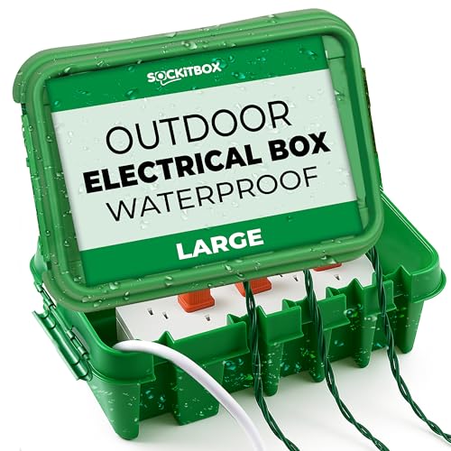 SockitBox – The Original Weatherproof Connection Box – Indoor & Outdoor Electrical Power Cord Enclosure for Timers, Extension Cables, Reels, Transformers, Power Strips, Lights & Tools – Large – Green - color: Green, size: Large
