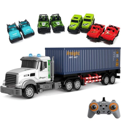 Mostop RC Semi Truck with Trailer, 23.6 Inch Remote Control Semi Truck Toy for Kids 3-8, 1:24 Scale Container Carrier Transport Vehicle with 2 Batteries, LED Lights & Sounds, Birthday Gift for Boys