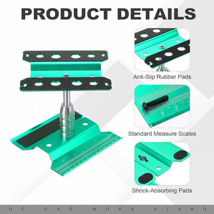 MECCANIXITY 1 Set RC Car Work Stand Lift Lower Aluminum Repair Workstation 360 Degree Rotation with Green Screw Tray and Screw Box for 1/8 1/10 1/16 Scale RC Car Crawler Truck Vehicle (Green) - color: Green