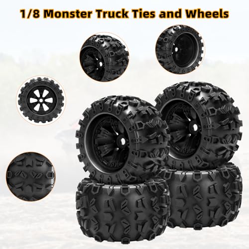 1/8 RC Monster Truck Tires, daitoku 17mm Hex RC Wheels and Tires for Traxxas Maxx Tmaxx E-Revo Revo 3.3 Arrma Kraton Notorious 6s Redcat Kaiju Shredder JLB Cheetah Monster