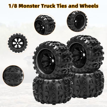 1/8 RC Monster Truck Tires, daitoku 17mm Hex RC Wheels and Tires for Traxxas Maxx Tmaxx E-Revo Revo 3.3 Arrma Kraton Notorious 6s Redcat Kaiju Shredder JLB Cheetah Monster