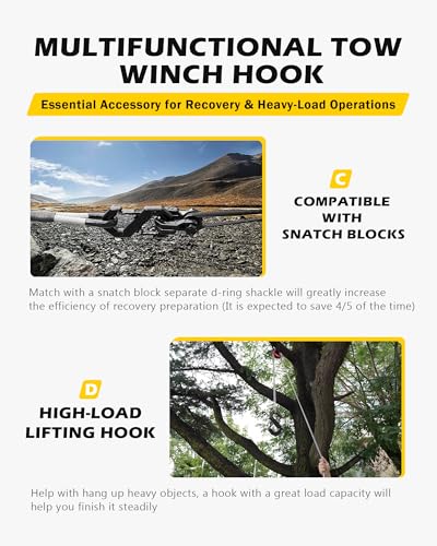3/8" Tow Hook, S-Shaped Winch Hook, 33,000lbs Breaking Strength, G80 Heavy Duty Forged Steel, Fast Connect Winch Shackle Towing Hook for Trucks, SUVs, ATVs, Trailers, Black - color: Black