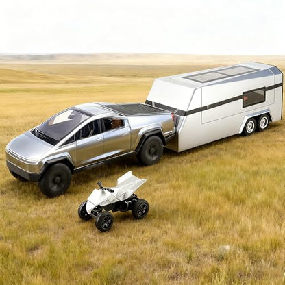 1/32 Toy Truck with RV ATV Motorcycle Alloy Truck Model with Sound and Light Effect Comer Trailer Ideal Charistma Gidt Age for 3+ Boys Girls - color: Silver With Rv