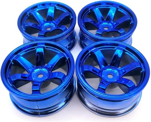 4PCS 75mm Rubber Tires and 6Spokes Plastic Wheel Rims Tyre for 1/10 RC On-Road Drift Racing Car 1:14 1:16 Rally Car for Tamiya Kyosho HPI HSP TT02 Upgrades Parts (Blue) - color: Blue