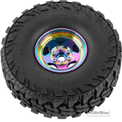 RC Alloy 1.9" Beadlock Wheels and Tires for 1/10 RC Crawler TRX4 SCX10 SCX10 III 90046 D90,1.9 RC Wheels and Tires 1.9 Beadlock Tires RC Rims,4 Packs,Rainbow - color: Rainbow(4pcs)