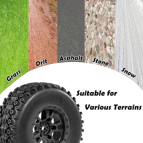 12mm Hex RC Wheels and Tires for Traxxas Slash 4x4 2WD Arrma Senton Tires and Wheels Preglued 1/10 RC Short Course Truck Tires and Wheels with Foam Inserts 4PCS for Redcat HPI HSP Tires