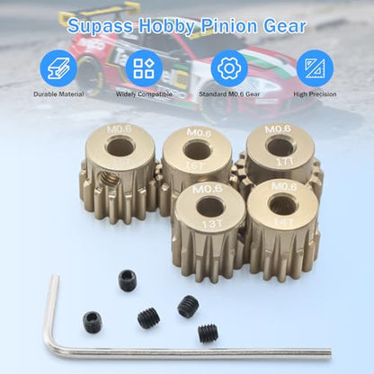5PCS M0.6 Pinion Gear Set 13T 14T 15T 16T 17T 7075 Aluminium Pinion Motor Gear Compatible with 1/10 RC Car Brushed Brushless Motor - size: 13T 14T 15T 16T 17T