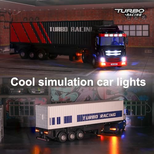 FLYCOLOR Turbo Racing 1:76 C50 RTR Tractor Remote Control Truck Four-Wheel Drive Simulated Headlights 10CH Minicar Model(Black-Red) - color: Black-truck