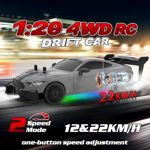 RC Drift Car 1/20 Scale 2.4GHz 4WD Remote Control Cars with Led Lights 22KM/H High Speed &1/28 Scale Gesture Sensing RC Stunt Cars Toys for 6-12 Years Old Boys Girls