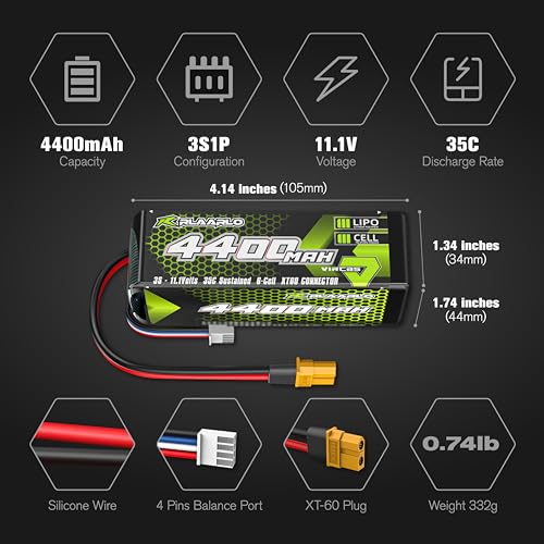 CROBOLL RE038 3S Lipo Battery 35C 4400mAh 11.1V Li-po Battery with XT60 Plug for 1/10 Scale RC Car