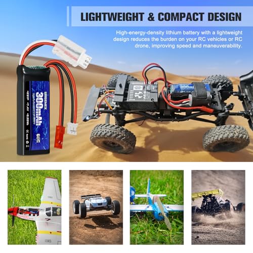 SCX24 Battery 7.4V Lipos 2S 60C(Burst 120C) 300mAh Rechargeable Mini Lithium Battery with JST&PH2.0 Dual Discharge Plug Fit for SCX24 RC Car WLtoys RC Truck Power for Airplane - style: 2PACK