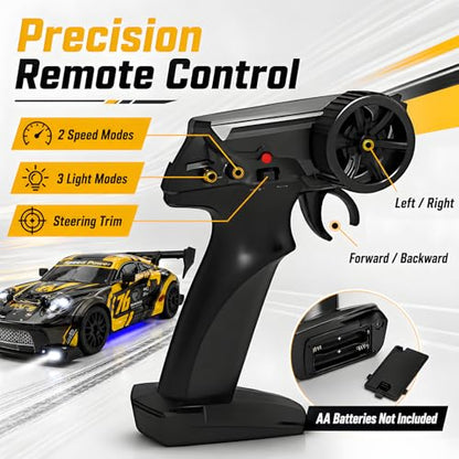 HTURCCOP 1:24 RC Drift 2.4GHz with LED Light, Race Car Toys for Boy Girl 8-12 Years Old, Speed Adjustable 25Km/H,High Speed RC Racing Cars Perfect Toy Gift for Boys & Girls (Yellow) - color: Yellow