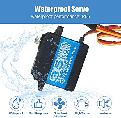 35KG Coreless Digital Motor Servo 7.4V High Speed High Torque Stainless Steel Gear Waterproof Standard Baja Servos 180 Degrees - size: 35KG-180°