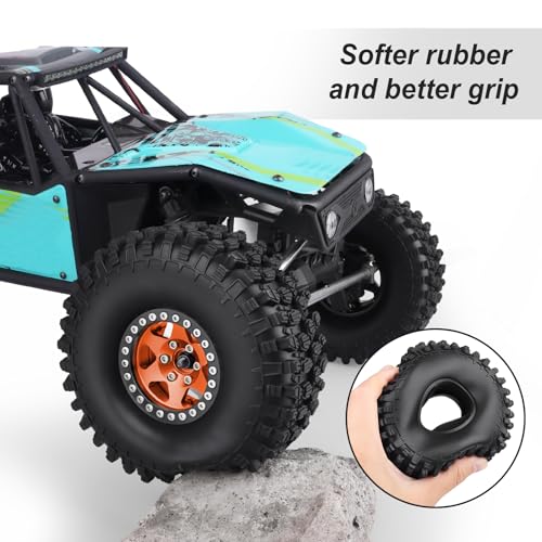 Hobbypark 1.9 Beadlock Wheels and Tires 120mm / 4.72inch Height and Mounting Install Tool for 1/10 RC Crawler with Foam Inserts,Set of 4 (Orange&Black) - color: Orange&black